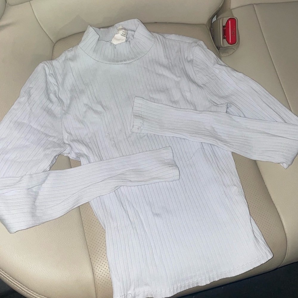 baby blue ribbed mock neck top